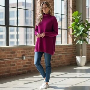 Eileen Fisher Woman Magenta Berry Mock Neck Ribbed Knit Italian Yarn Sweater 2X